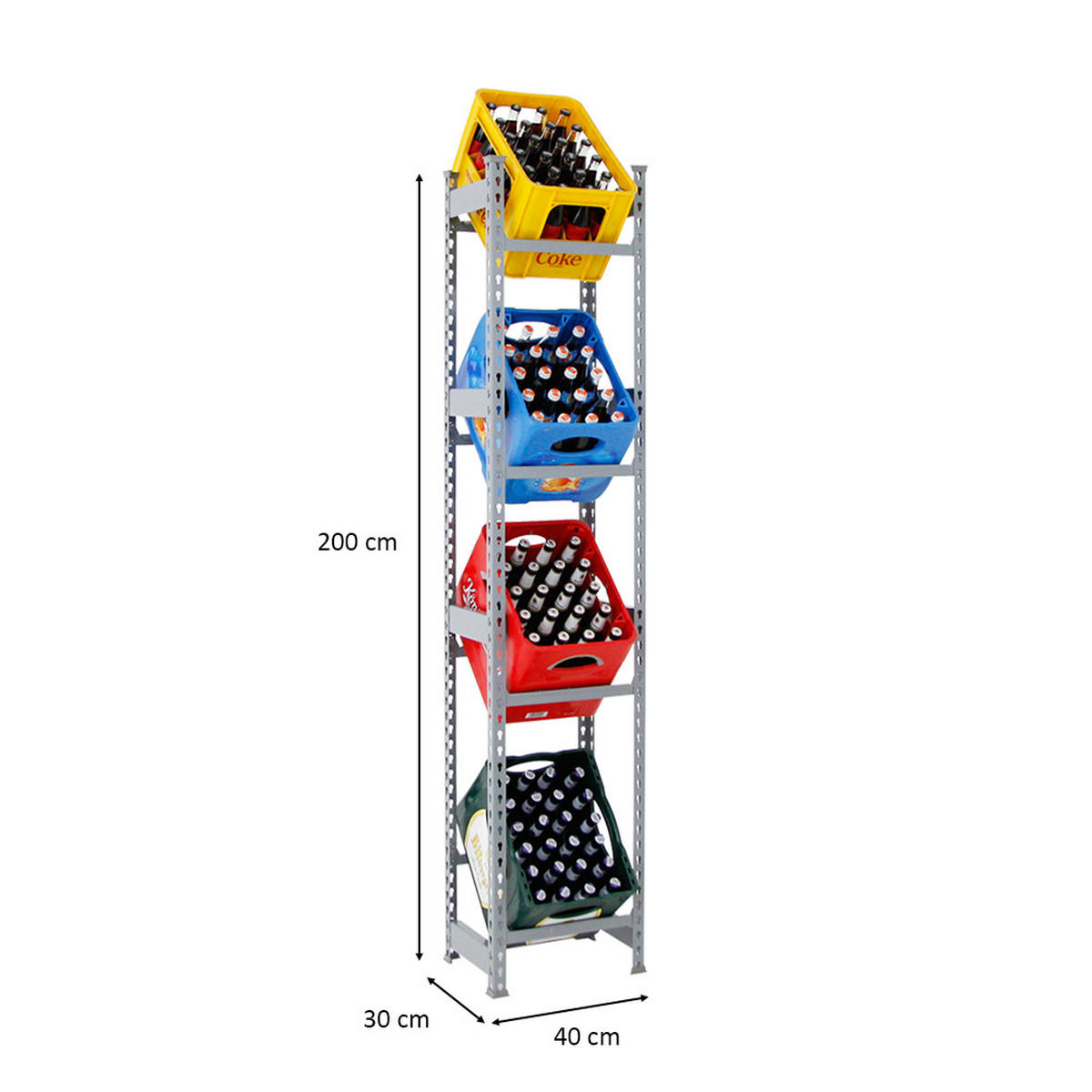 GETRÄNKEKISTENREGAL High Big Camel HxBxT 200 x 40 x 30 cm Grau - Grau, Metall (40/200/30cm) - PROREGAL