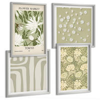 BILDER SET 4er Set - 50x50 cm & 40x60 cm Silberner Rahmen - Boho-Pflanzenkompositionen in Pastellfarben - Silberfarben, Kunststoff (50/50cm) - TULUP