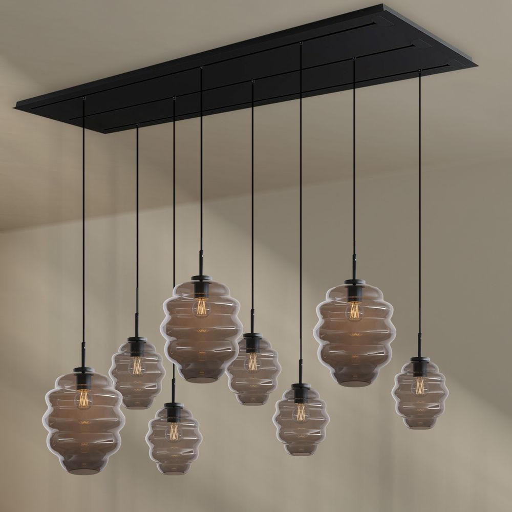 HÄNGELEUCHTE Echos 8-flammig Rauch Ø 18/25cm - Anthrazit/Schwarz, Glas (18/18/20cm) - s.luce