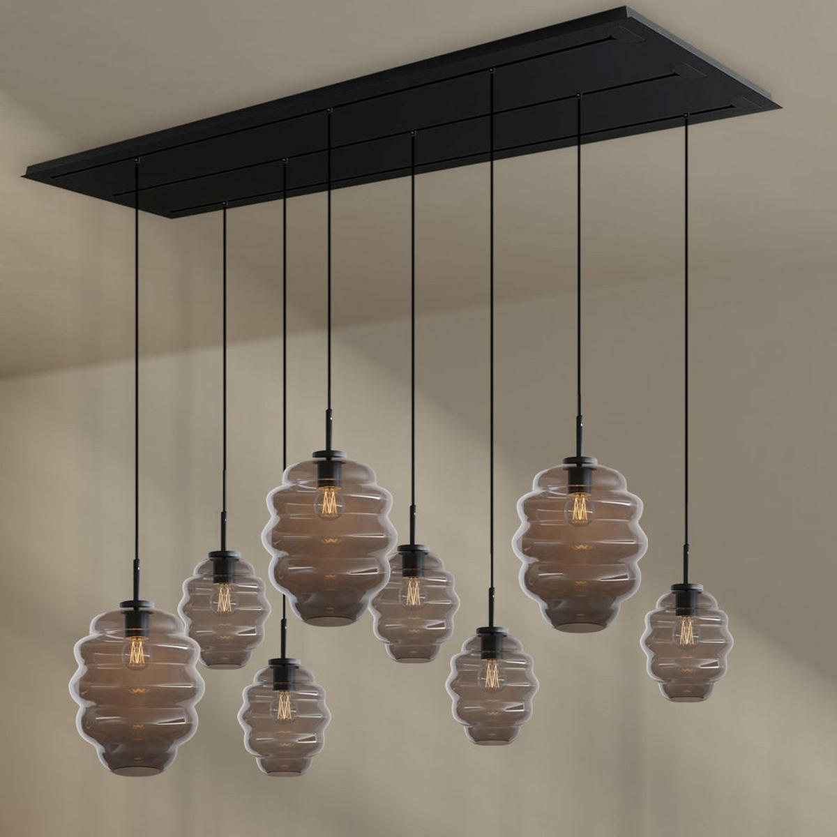 HÄNGELEUCHTE Echos 8-flammig Rauch Ø 18/25cm - Anthrazit/Schwarz, Glas (18/18/20cm) - s.luce