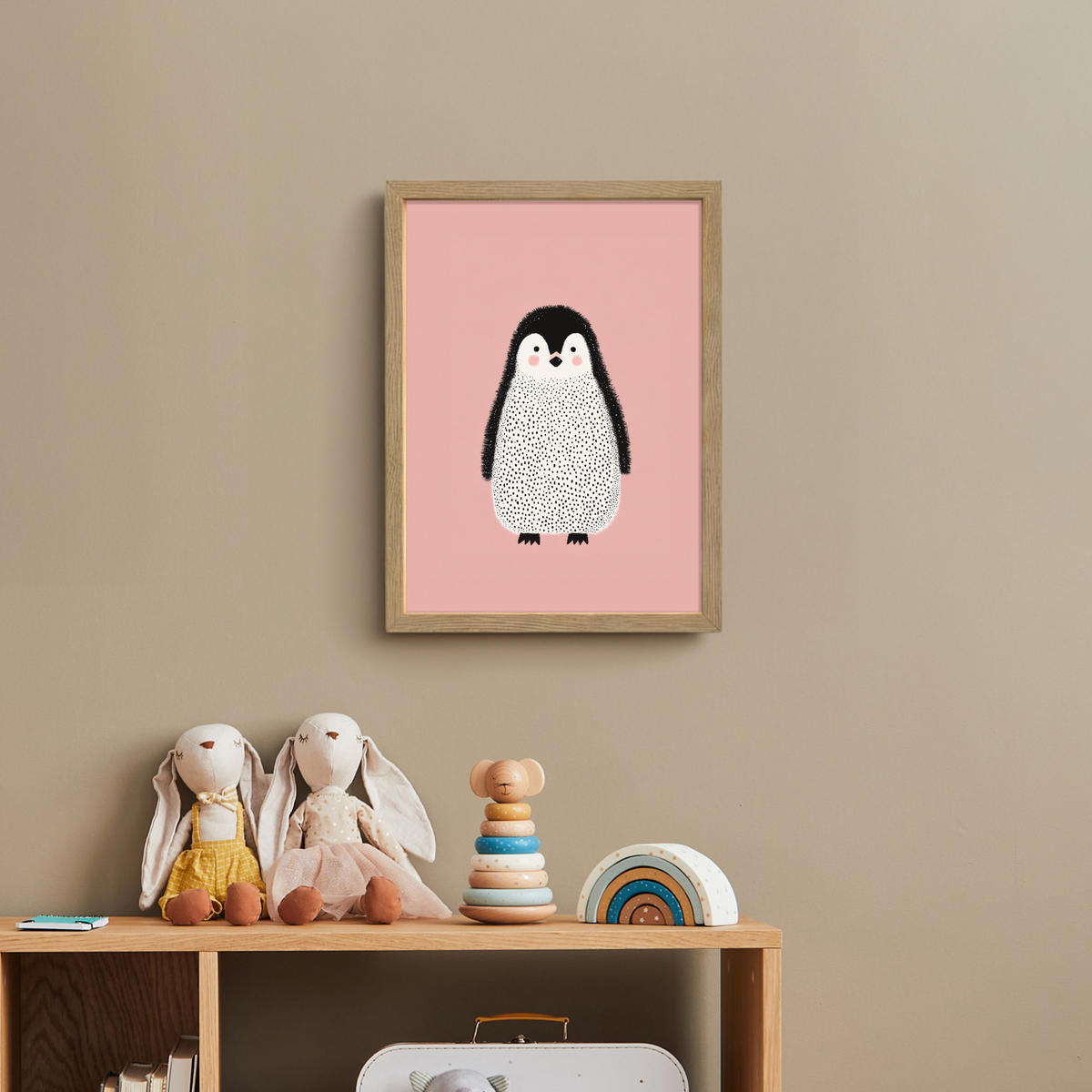 DOBÍJECÍ NOČNÍ LAMPIČKA Tučňák - Tečky - Minimalistický - Růžový 30x40 cm - růžová, kompozitní dřevo (8/30/40cm) - OnlyWow