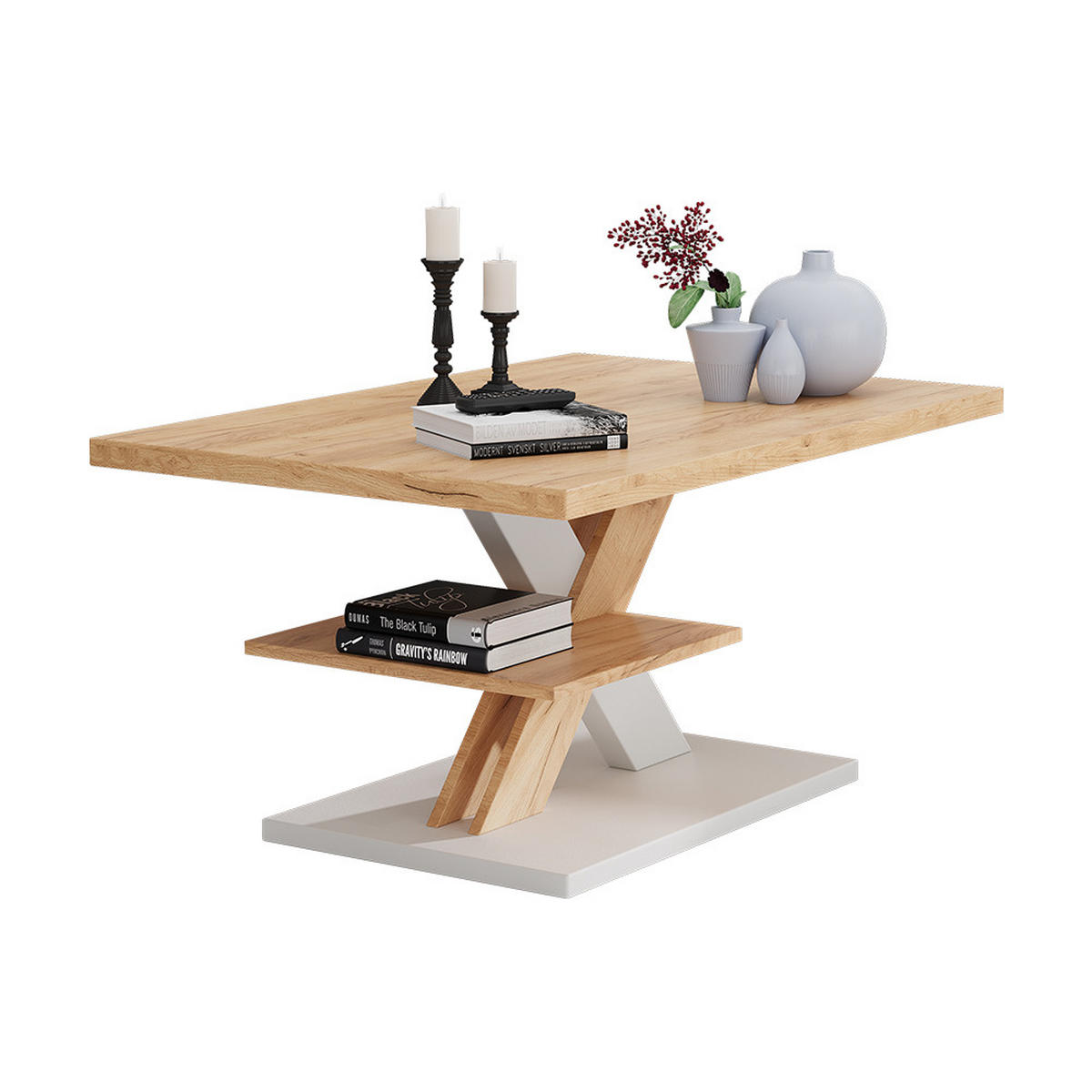 COUCHTISCH Arivo Eiche/Weiß 90 x 60 cm mit Ablage - Eichefarben/Weiß, Holzwerkstoff (60/90/45cm) - Vicco