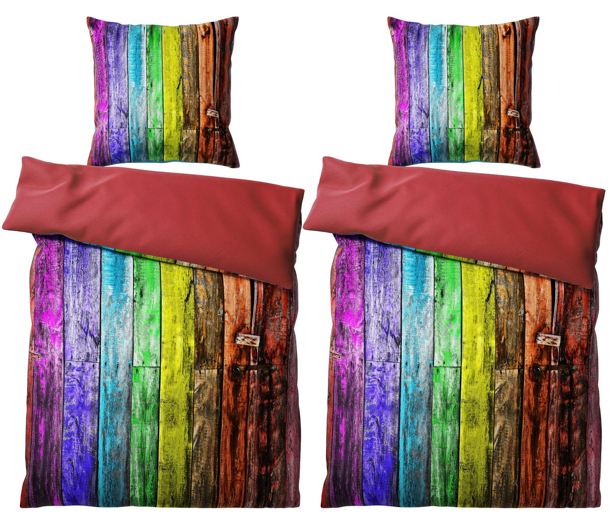 BETTWÄSCHE 4-teilig Rainbow - Multicolor, Naturmaterialien (135/200cm) - Sanilo