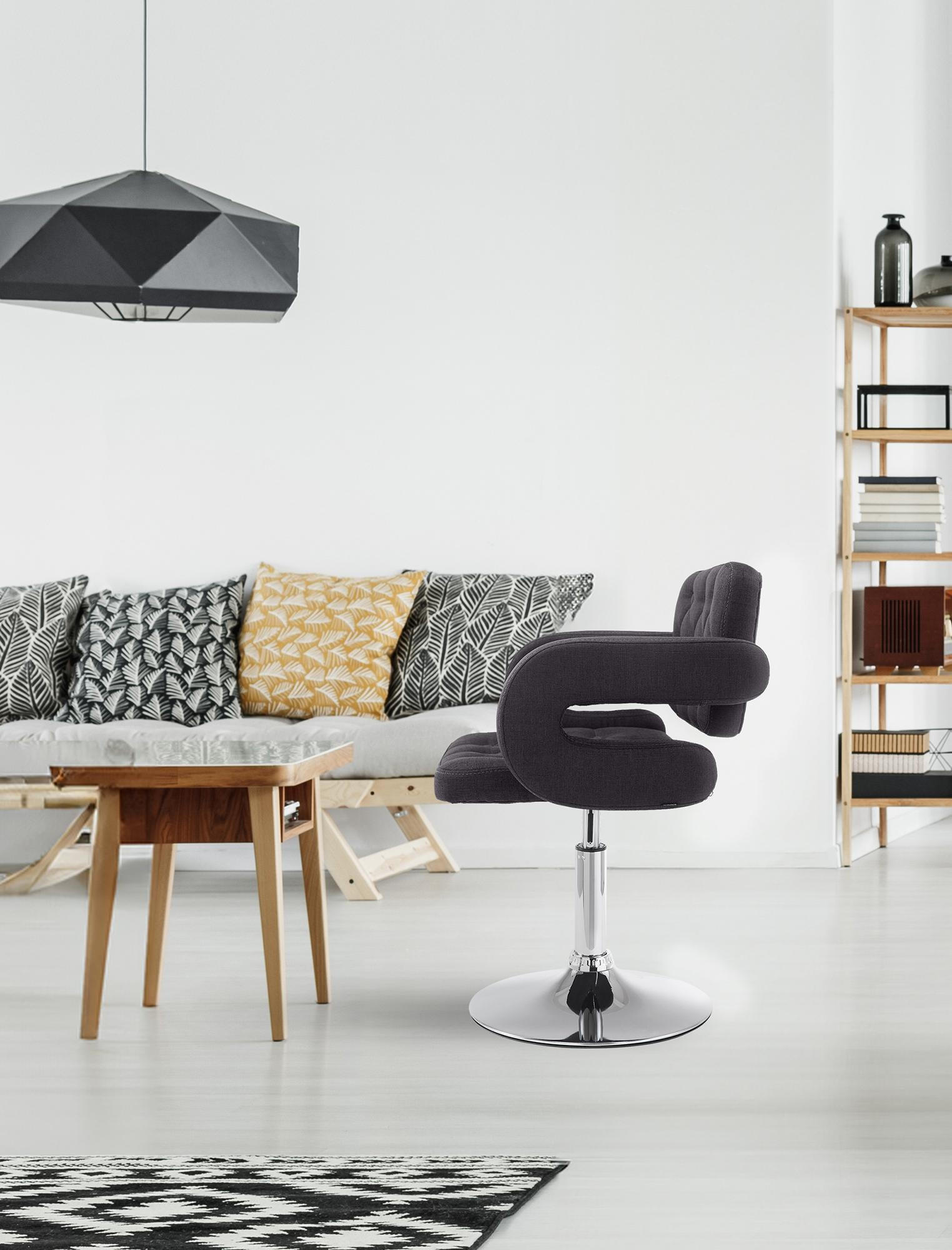 DREHSTUHL Stoff schwarz - Chromfarben/Schwarz, Textil/Metall (62/76/55cm) - CLP