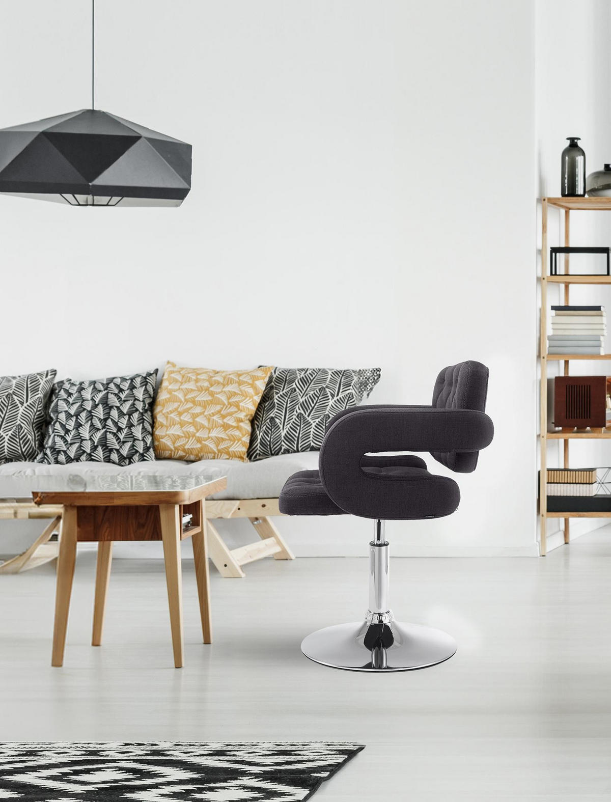 DREHSTUHL Stoff schwarz - Chromfarben/Schwarz, Textil/Metall (62/76/55cm) - CLP