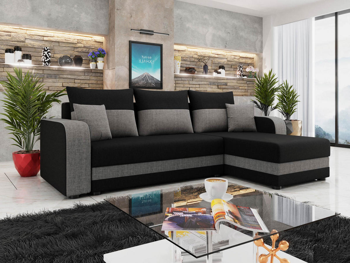 ECKSOFA Hewlet Bis - Dunkelgrau/Schwarz, Holz/Kunststoff (237/139cm) - MIRJAN24
