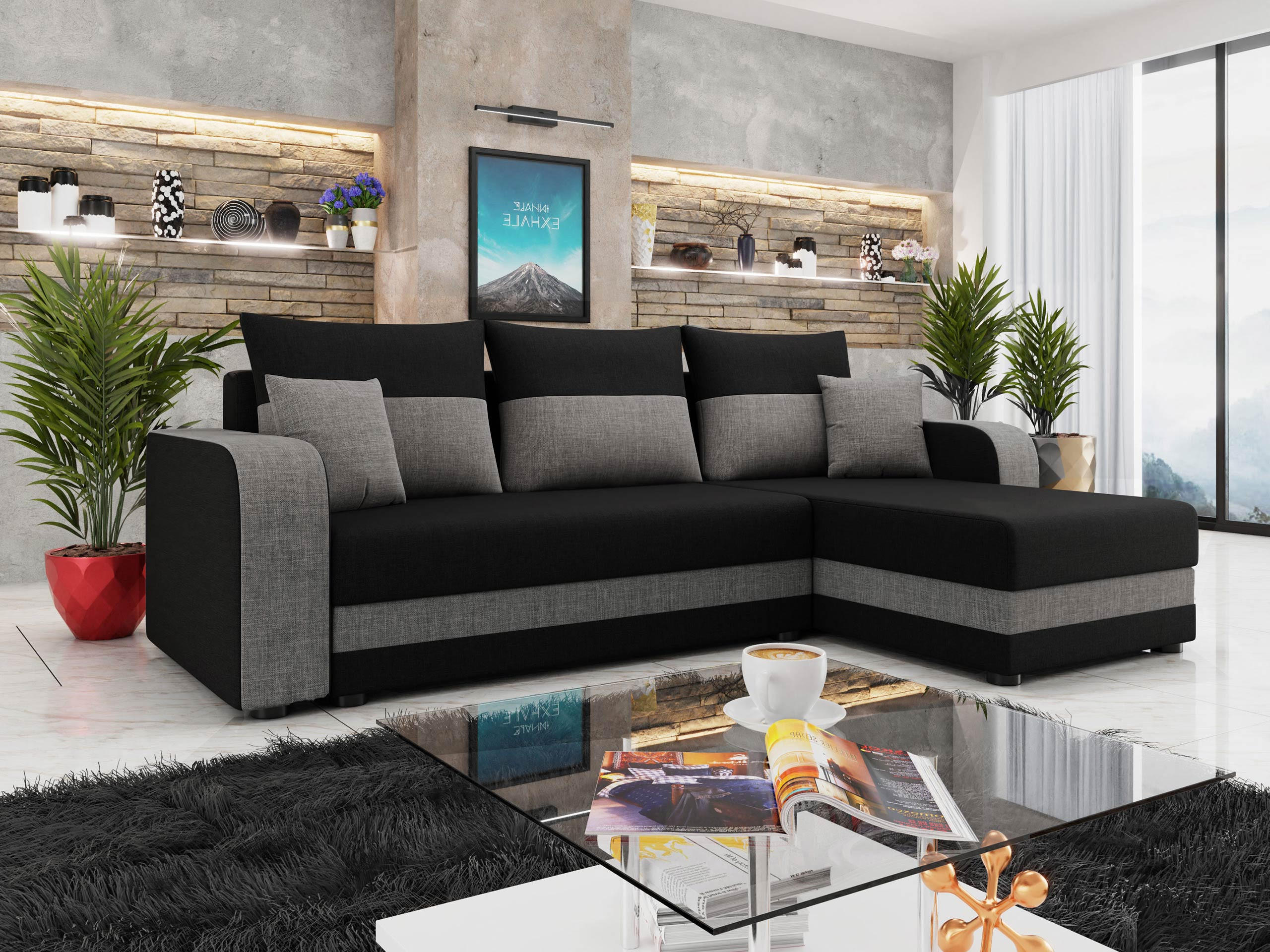 Thumbnail - Mirjan24 Ecksofa, Dunkelgrau, Textil, 5-Sitzer, L-Form,L-Form, 237x139 cm, Wohnzimmer, Sofas & Couches, Wohnlandschaften...