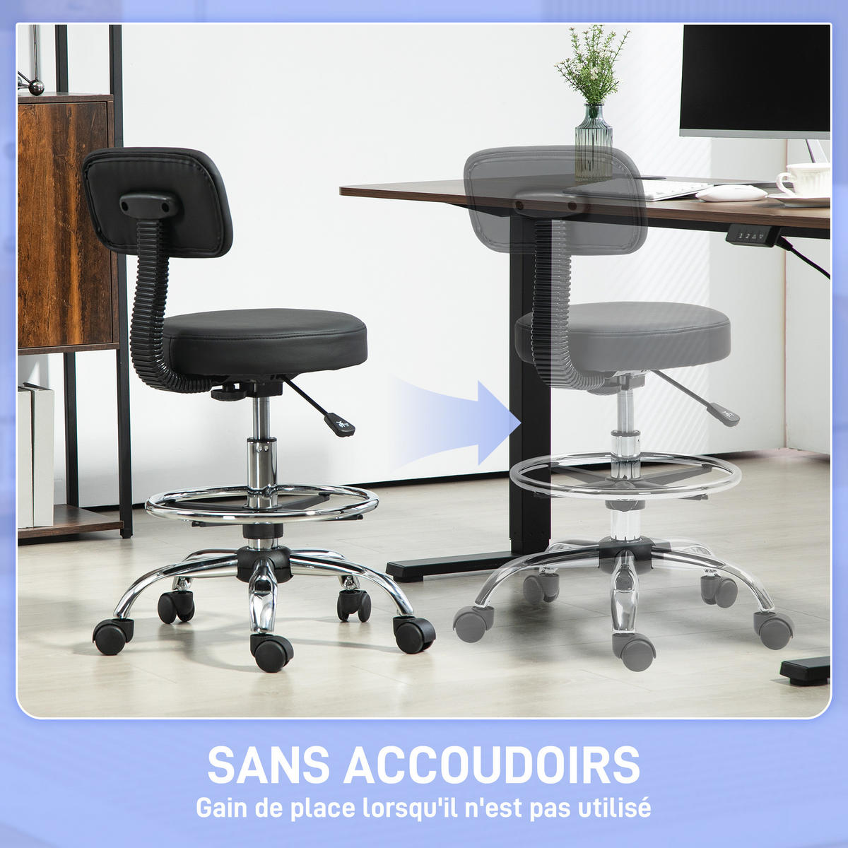 BÜROHOCKER DE-18031 höhenverstellbar 78-92 cm, mit Fußstütze Schwarz - Schwarz, Metall (52/92/52cm) - ComfortXL
