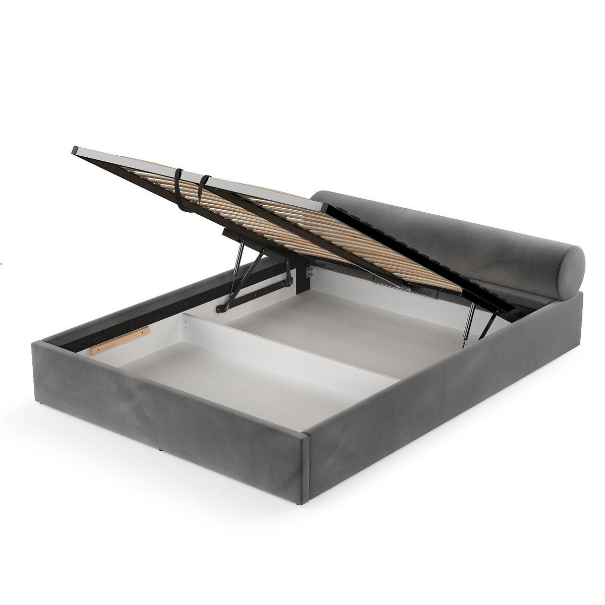 POLSTERBETT Solvo mit Stauraum 140/200 cm Stahl im Kronos Stoff - Schwarz/Naturfarben, Holz/Holzwerkstoff (140/200cm) - AltaBeds