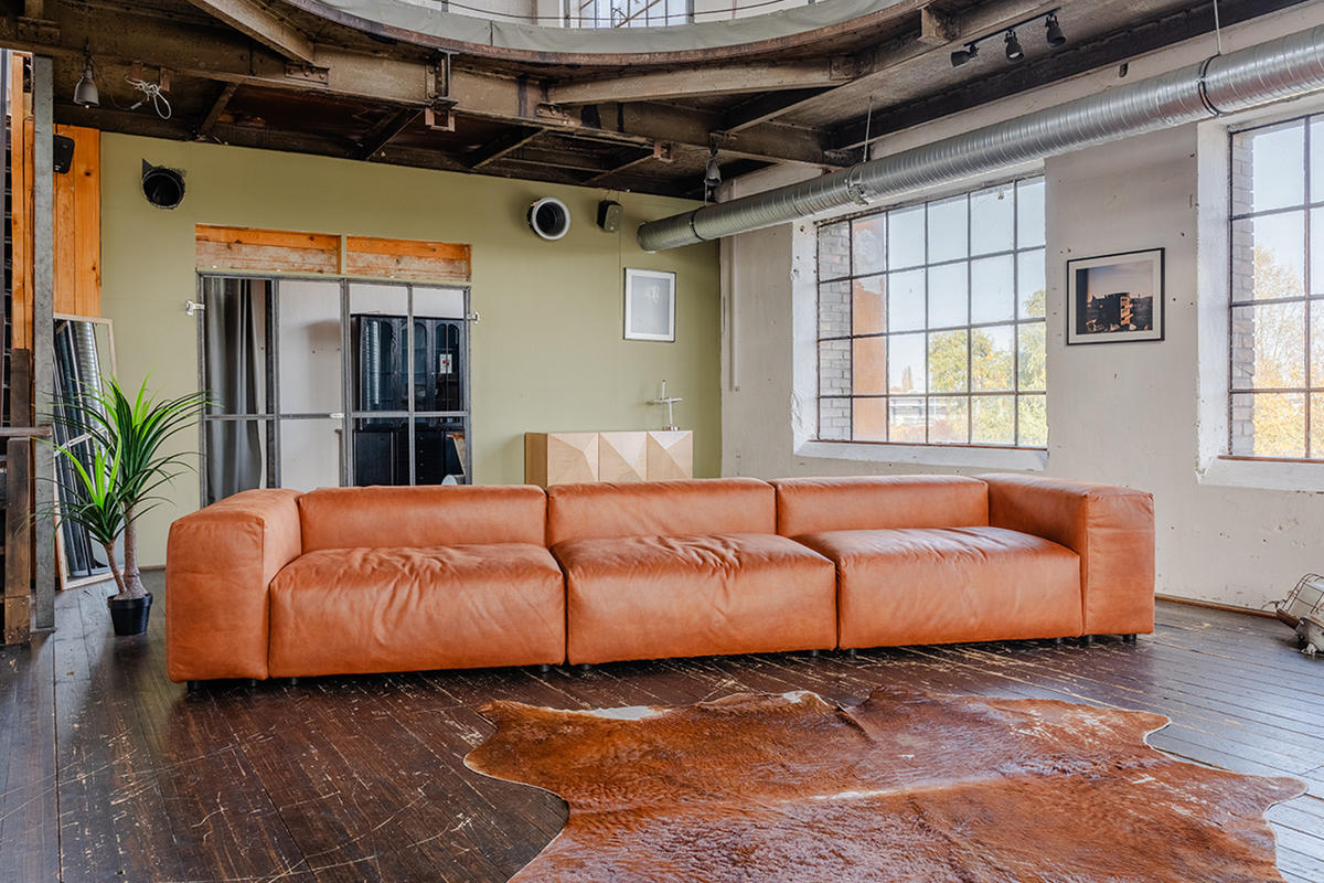 MODULSOFA MIA Braun Lederfaserstoff - Dunkelbraun/Schwarz, Leder/Kunststoff (418/72/120cm) - KAWOLA