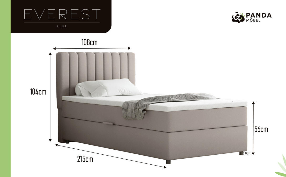 BOXBETT Everest 100 x 200 cm Einzelbett mit hochwertiger Bonell-Matratze und Topper - Cappuccino, Holz (100/200cm) - Panda Möbel