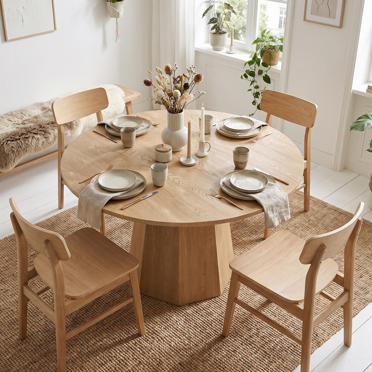 ESSTISCH rund eiche skandinavisch 120cm - Eichefarben, Holzwerkstoff (120/120/75cm) - Urban Meuble