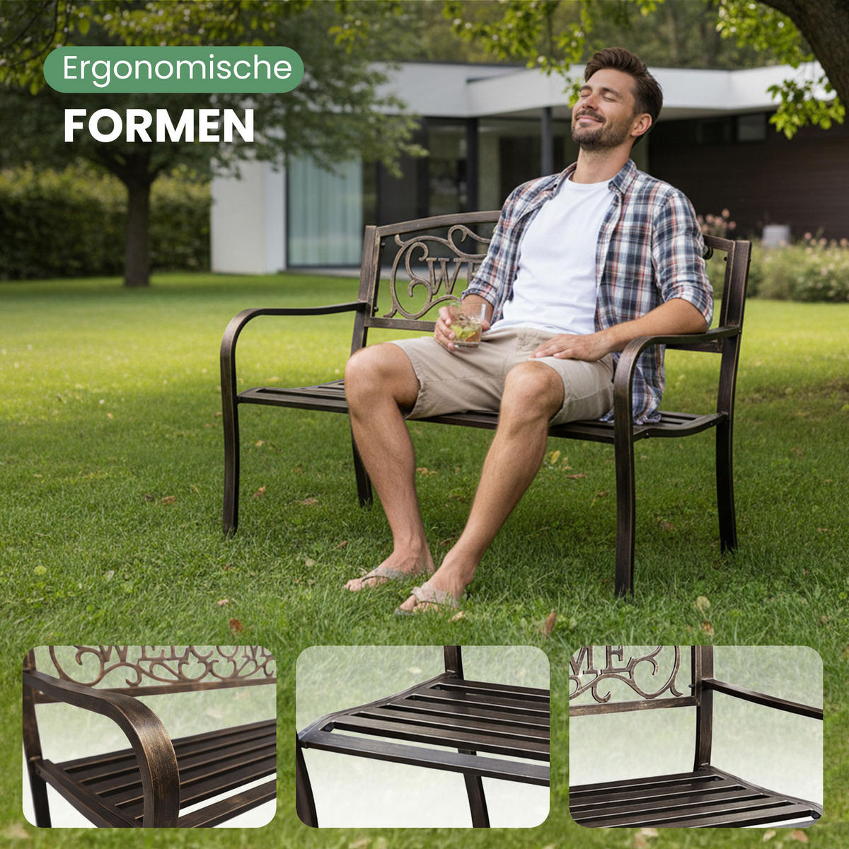 GARTENBANK IRYS Braun 127 x 86 x 62 cm - Braun, Metall (127/86/62cm) - Akord