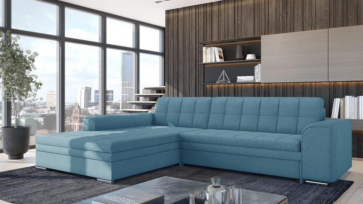 ECKSOFA Lusaka Mit Schlaffunktion - Hellblau, Holzwerkstoff/Textil (292/198cm) - Fun Möbel