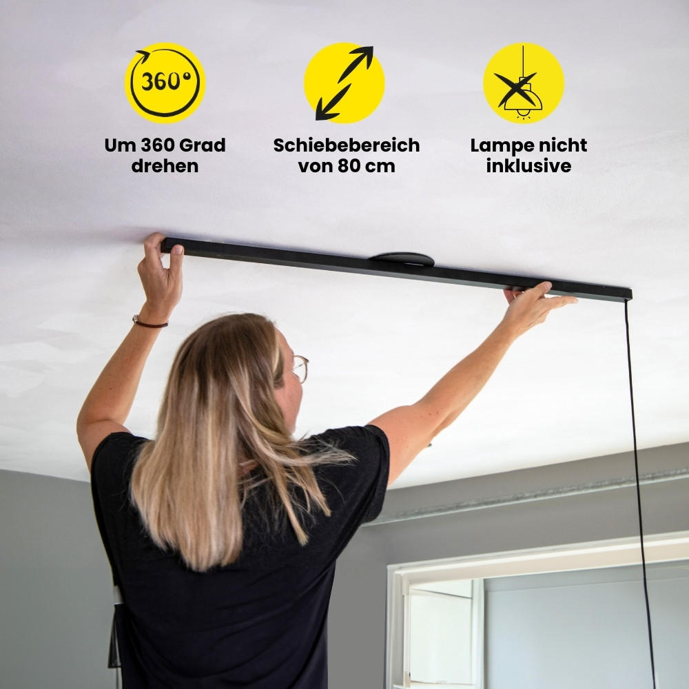 AUFHÄNGESYSTEM für eine Hängelampe - Single - 90cm - Mattschwarz - Verstellbare Lampenaufhängung - Pendelleuchte Schieben und Drehen - Schwarz, Metall (90/3/2cm) - Lightswing®