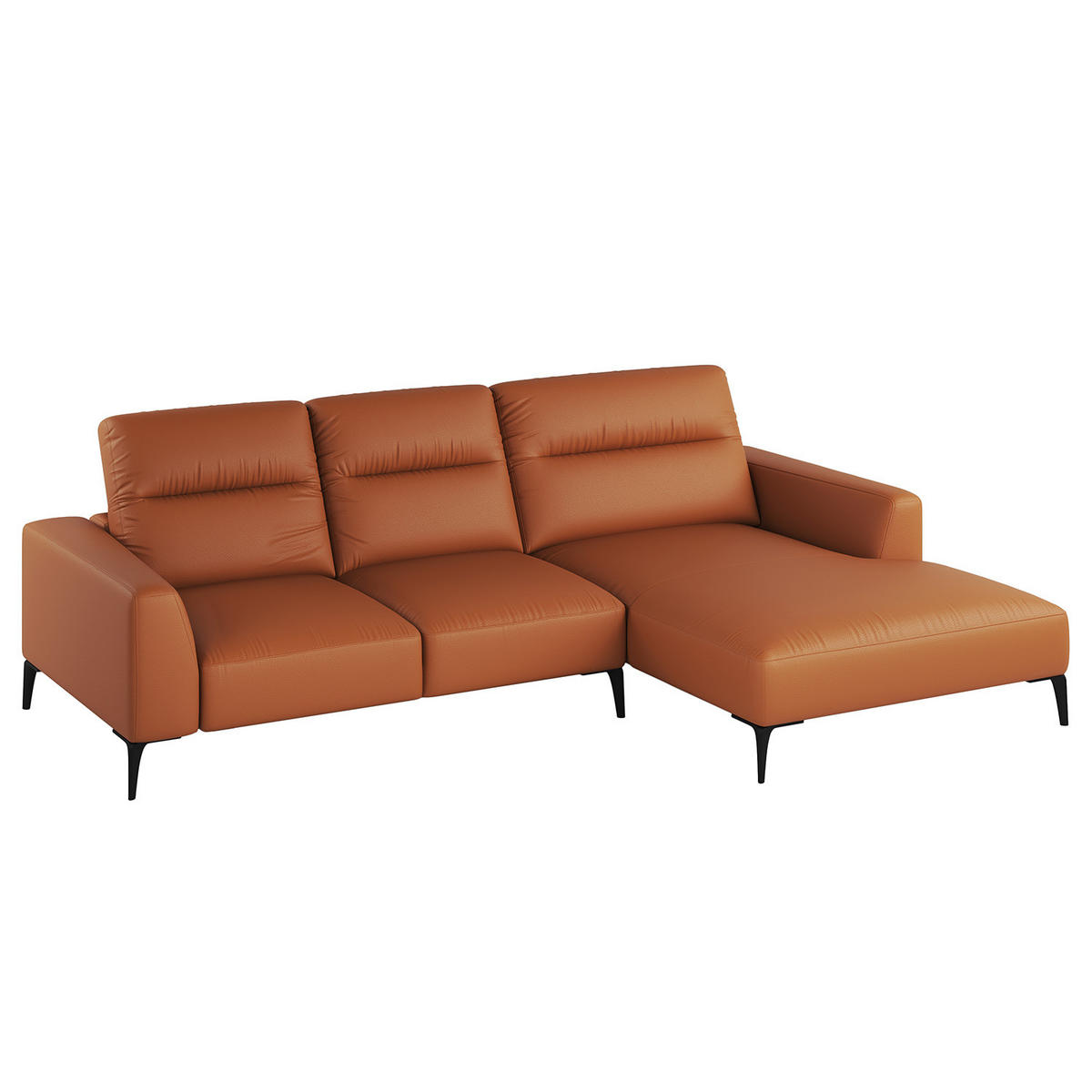 ECKSOFA mit Longchair - Kastanienfarben/Schwarz, Leder/Metall (265/180cm) - home24