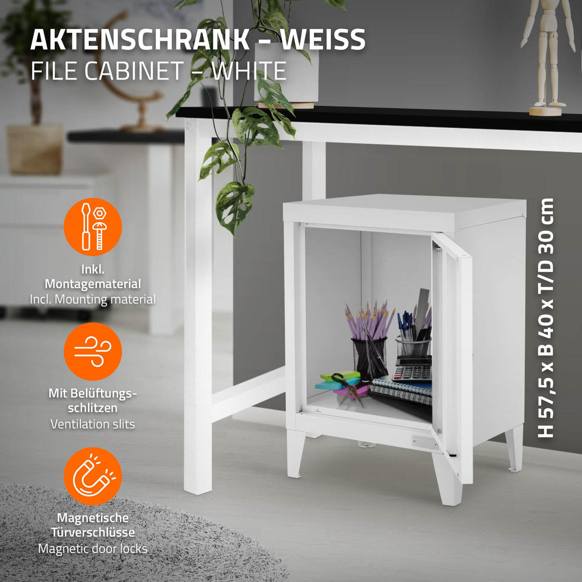 AKTENSCHRANK 40x30x57,5 cm Weiß aus Stahl - Weiß, Metall (30/57.5/40cm) - ML-DESIGN