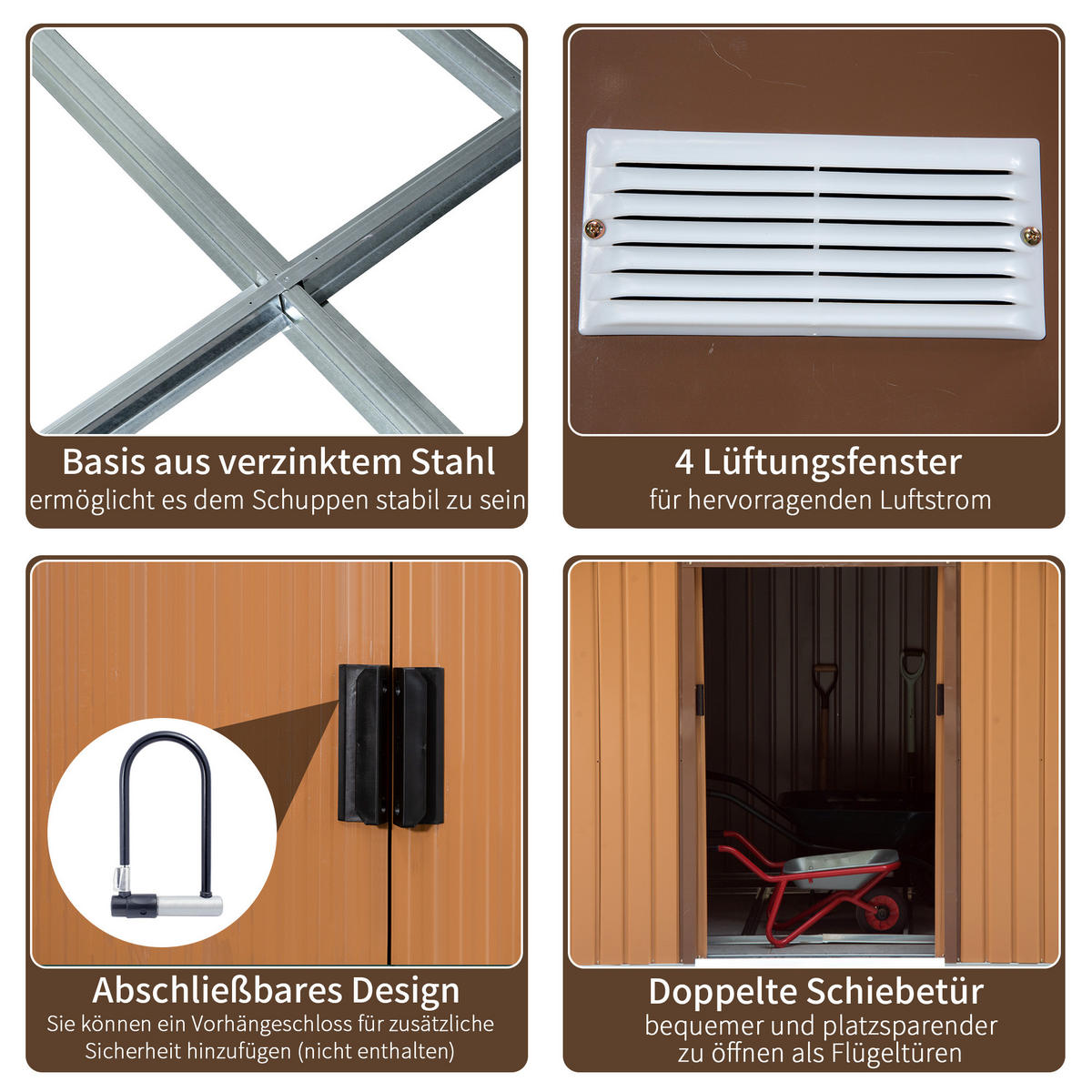 GERÄTEHAUS, Geräteschuppen, Gartenhaus, Garten Schuppen mit Bodenrahmen, Stahl, Gelb - Gelb, Metall (195/192/277cm) - Outsunny