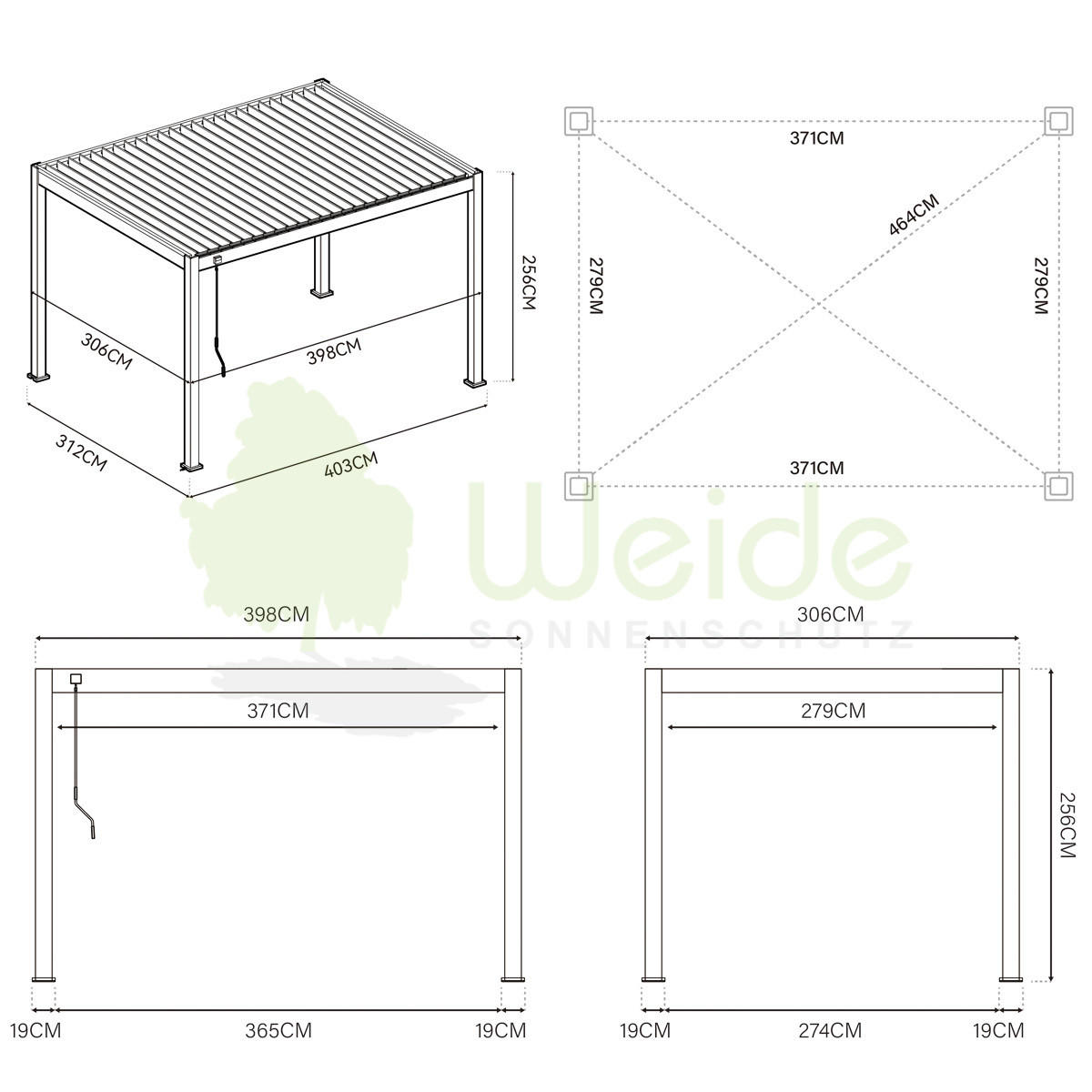 PERGOLA Deluxe Plus Pavillon Terrassenüberdachung Aluminium 3 x 4 m anthrazit - Anthrazit, Metall (300/255/400cm) - WEIDE