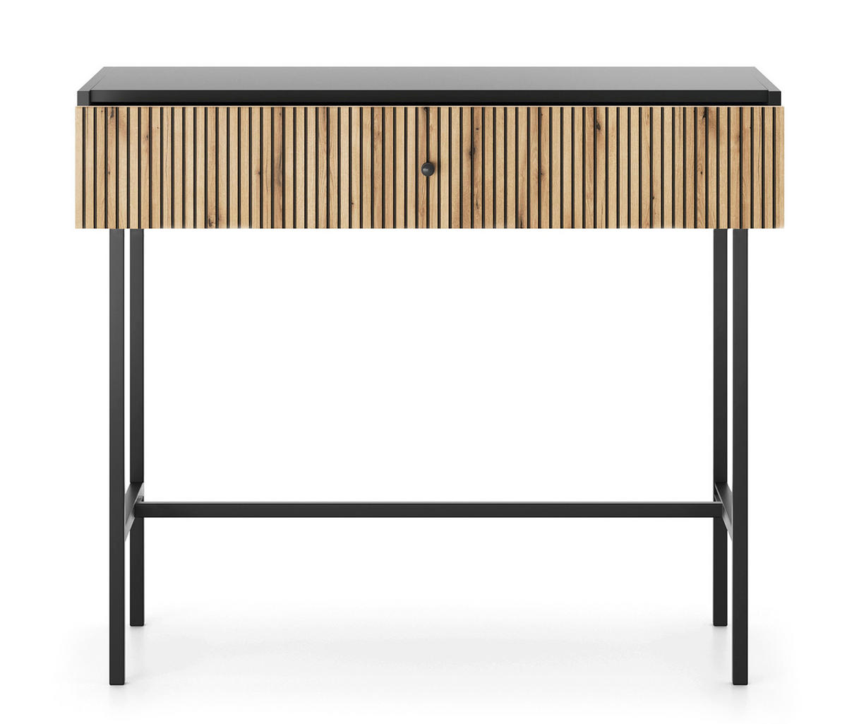 KONSOLENTISCH Dinley 1S Schwarz, Braun 93,2/79/39 cm – mit langen Beinen und Lamellenfront - Schwarz/Braun, Holzwerkstoff/Metall (39/93.2/79cm) - AX Living
