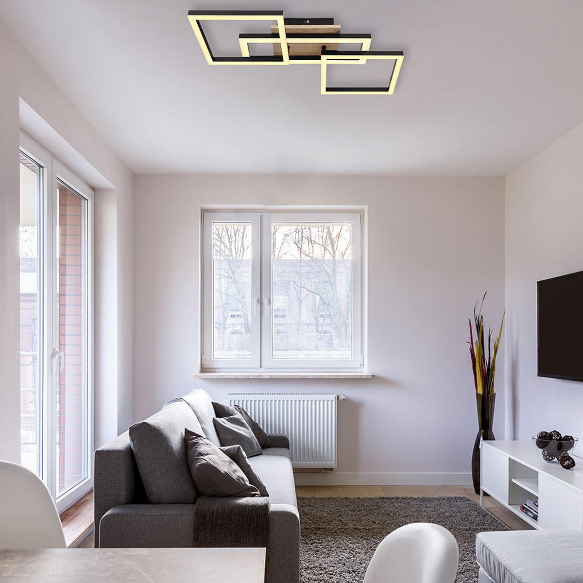 LED DECKENLEUCHTE Metall Holzoptik Schwarz - Schwarz, Metall (70/31/12cm) - Globo Lighting