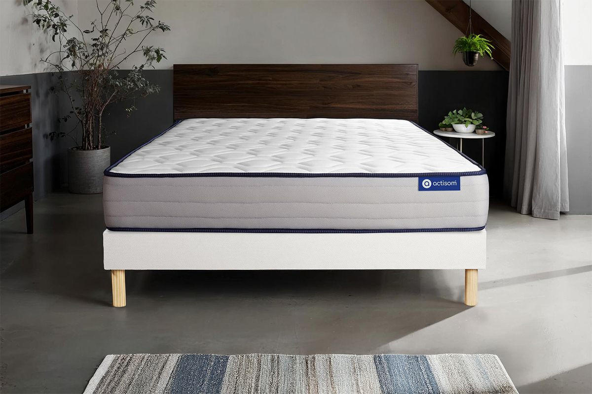 BETT Actimemo form Memory-Schaum 80 x 200 cm h3 - Kit Bettgestell Weiß - Beige/Weiß, Karton/Holz (80/200cm) - ACTISOM
