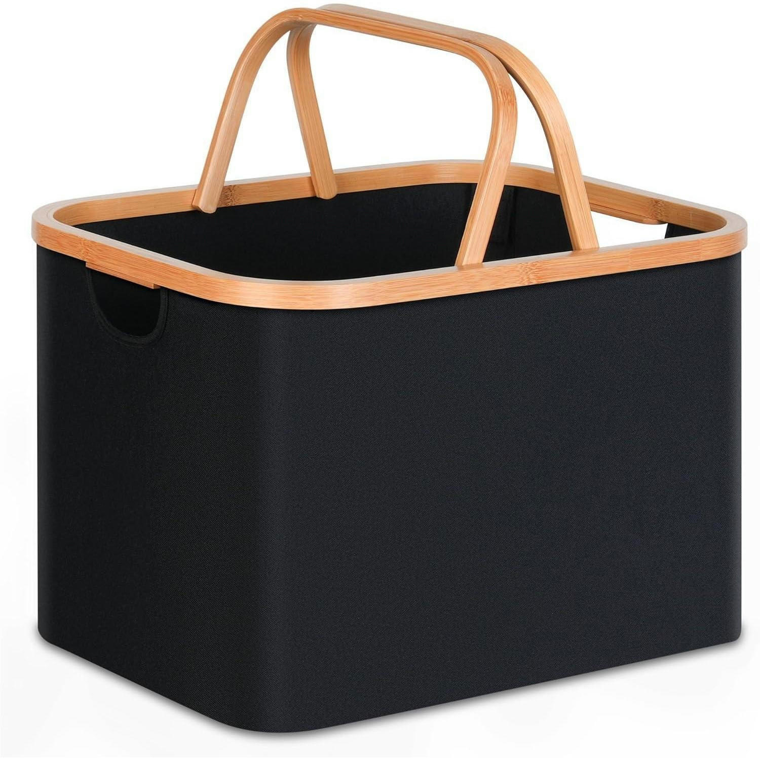 WÄSCHEKORB faltbar Bambus Stoff Schwarz 43L - Schwarz, Naturmaterialien (33/30/44cm)