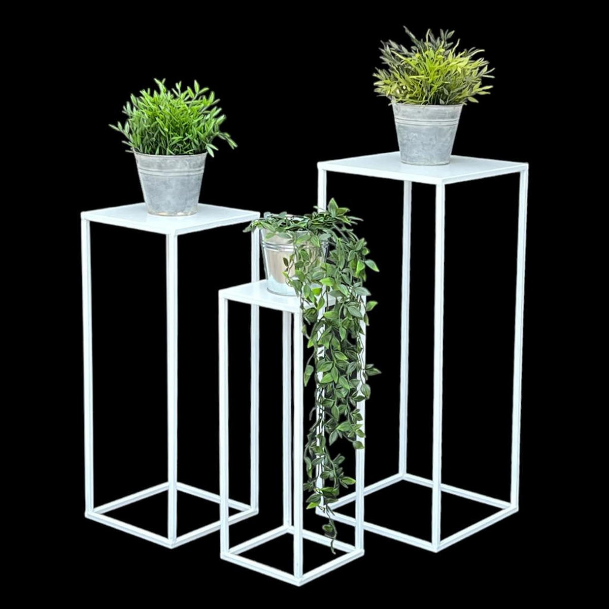 BLUMENHOCKER Metall Weiß Eckig 3er Set - Weiß, Metall (18/50/18cm) - DanDiBo