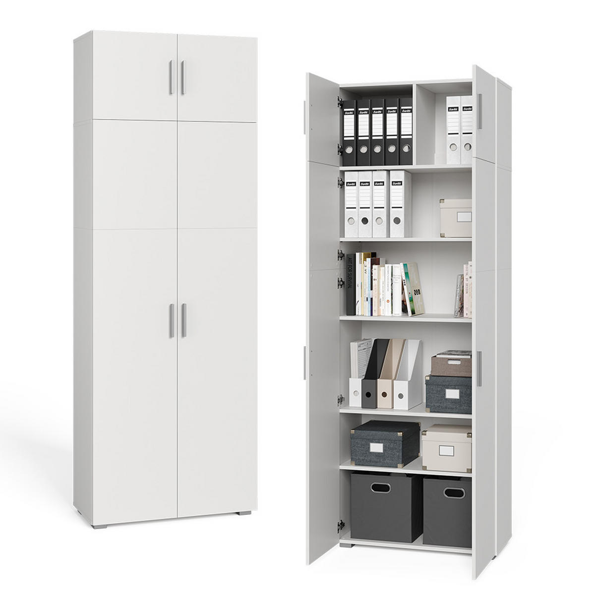 AKTENSCHRANK Frank Weiß 80 x 182.4 cm mit Schrankaufsatz - Weiß, Holzwerkstoff (80/182.4/37cm) - Vicco