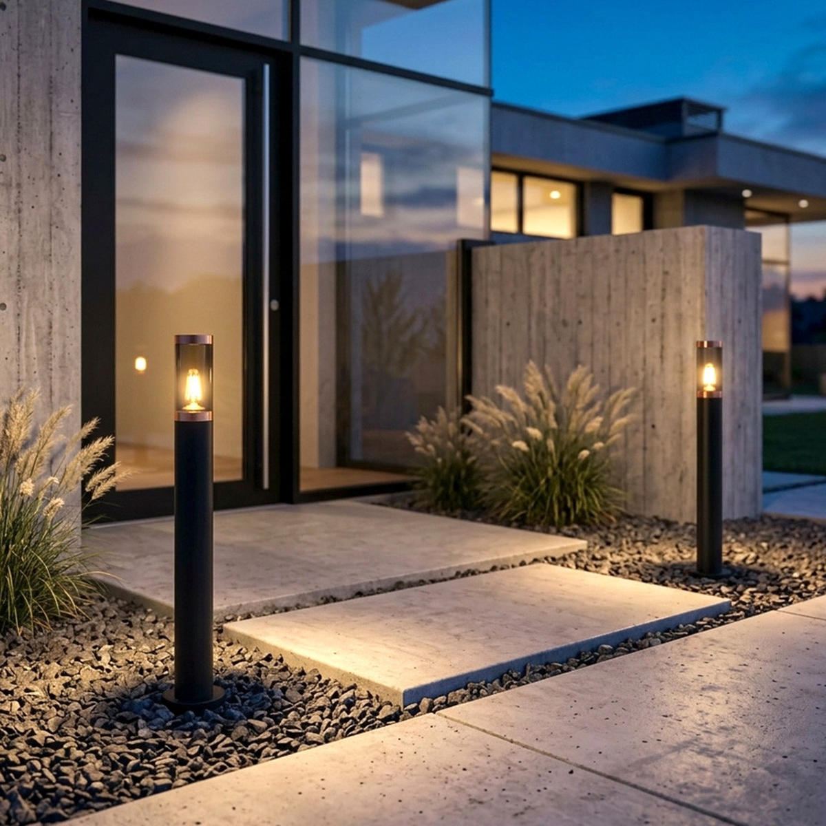 LED STEHLEUCHTE Edelstahl Schwarz rauch 2er Set - Schwarz, Metall (12.7/12.7/80cm) - Globo Lighting