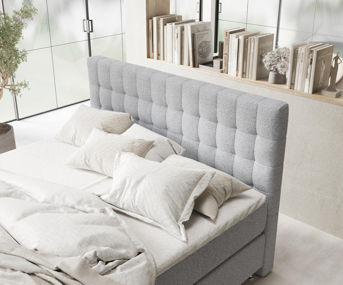 BOXSPRINGBETT Sorrento Hellgrau 140/200 cm mit Latex-Topper - Silberfarben/Hellgrau, Holz/Holzwerkstoff (140/200cm) - Maison de Reve