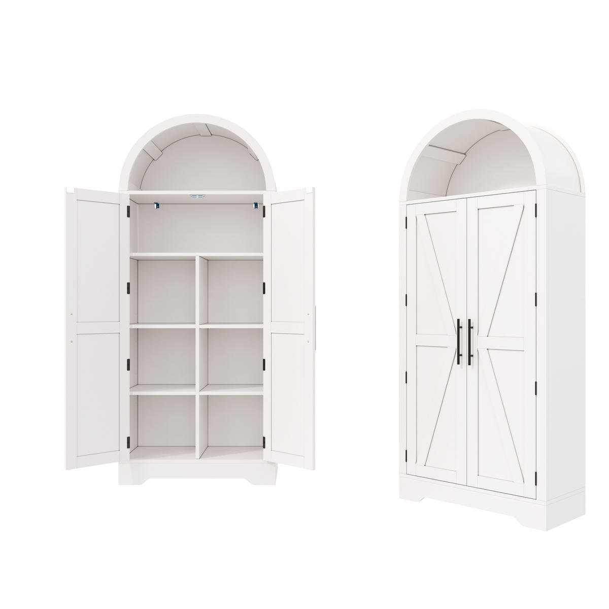 MEHRZWECKSCHRANK im Landhausstil mit gewölbter Oberseite, X-Türen, Kippschutz, Weiß, Kompakt - Weiß, Holzwerkstoff (70/170/35cm) - EVRYAE