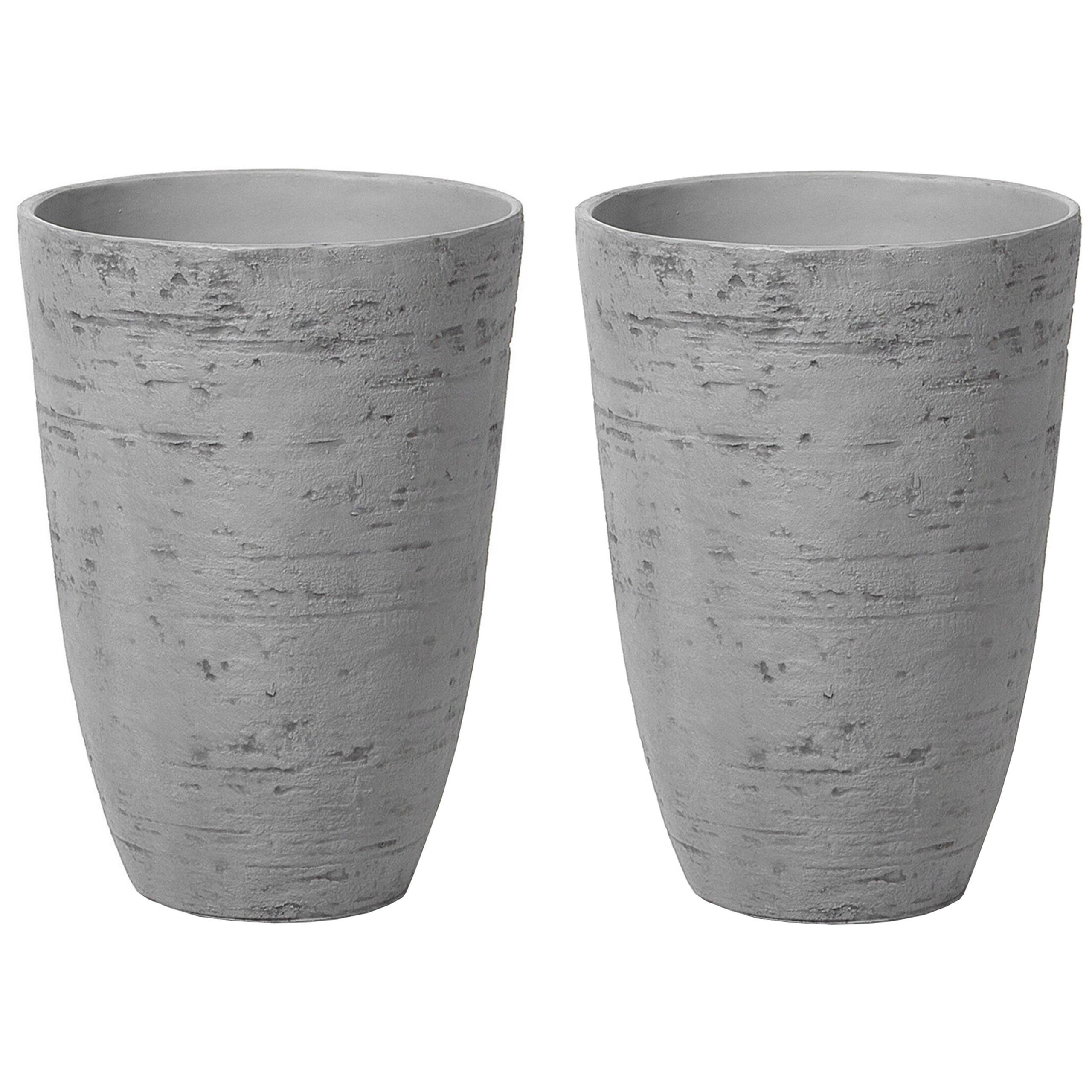 BLUMENTOPF 2er-Set grau rund 35/35/50 cm Camia - Grau, Stein (50cm) - Beliani