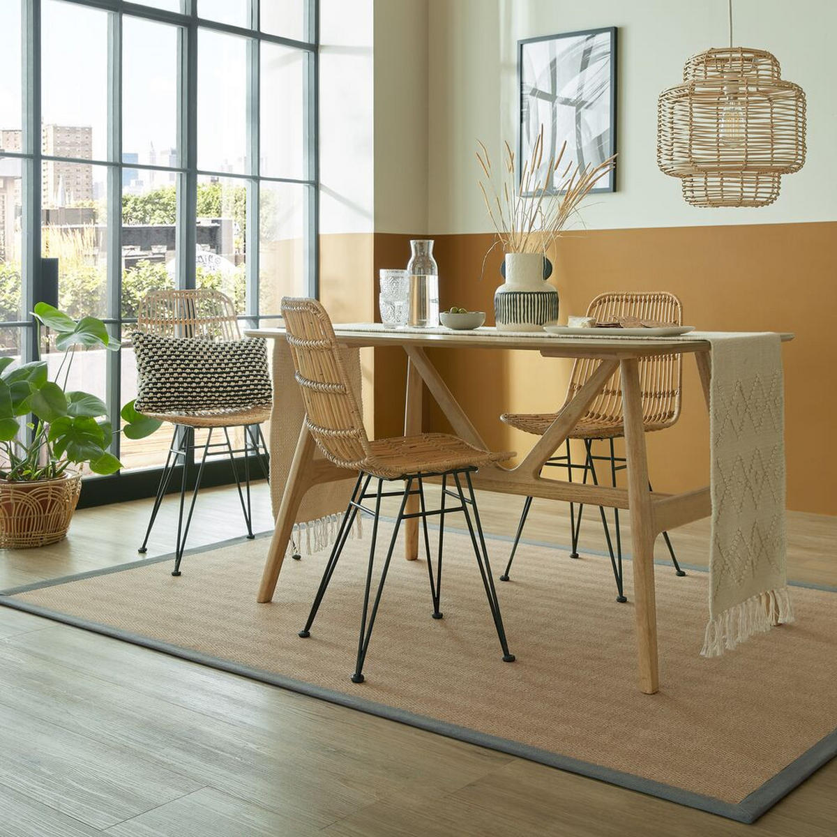 TEPPICH Jute mit Bordüre, Geometrisch-Design TRENT KIRA, Grau 120x170 cm - Naturfarben/Grau, Textil (120/170cm) - KADIMA DESIGN