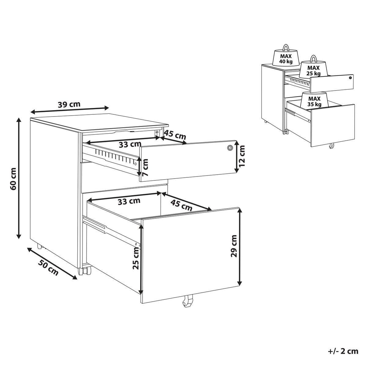 AKTENSCHRANK Metall grün 3 Schubladen mit Rollen Cami - Grün, Metall (39/60/50cm) - Beliani