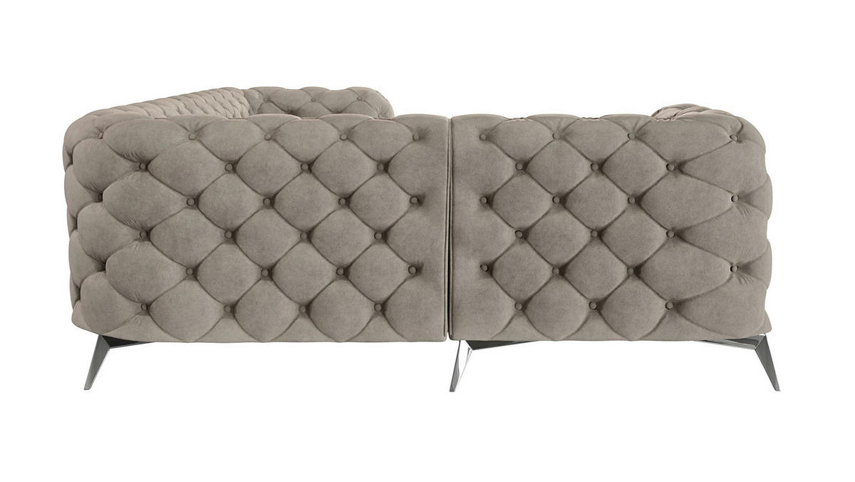 ECKSOFA Chesterfield Laura Dunkle Creme Samt, Ottomane Links - Silberfarben/Creme, Holz/Textil (264/204cm) - S-Style Möbel