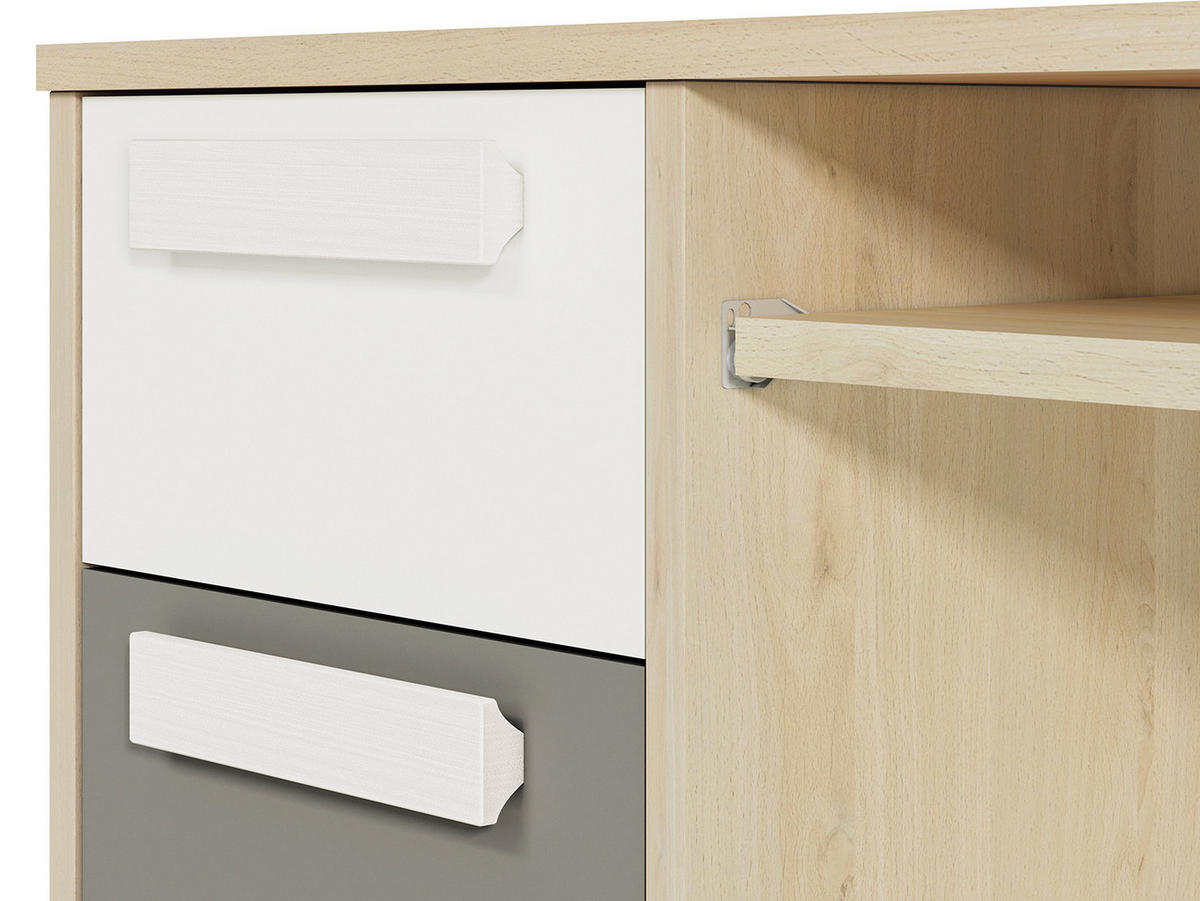 SCHREIBTISCH Drop Fjord Buche / weiß / grau 119 / 55 / 79cm - Braun/Grau, Holz/Holzwerkstoff (55/119/79cm) - Feldmann-Wohnen
