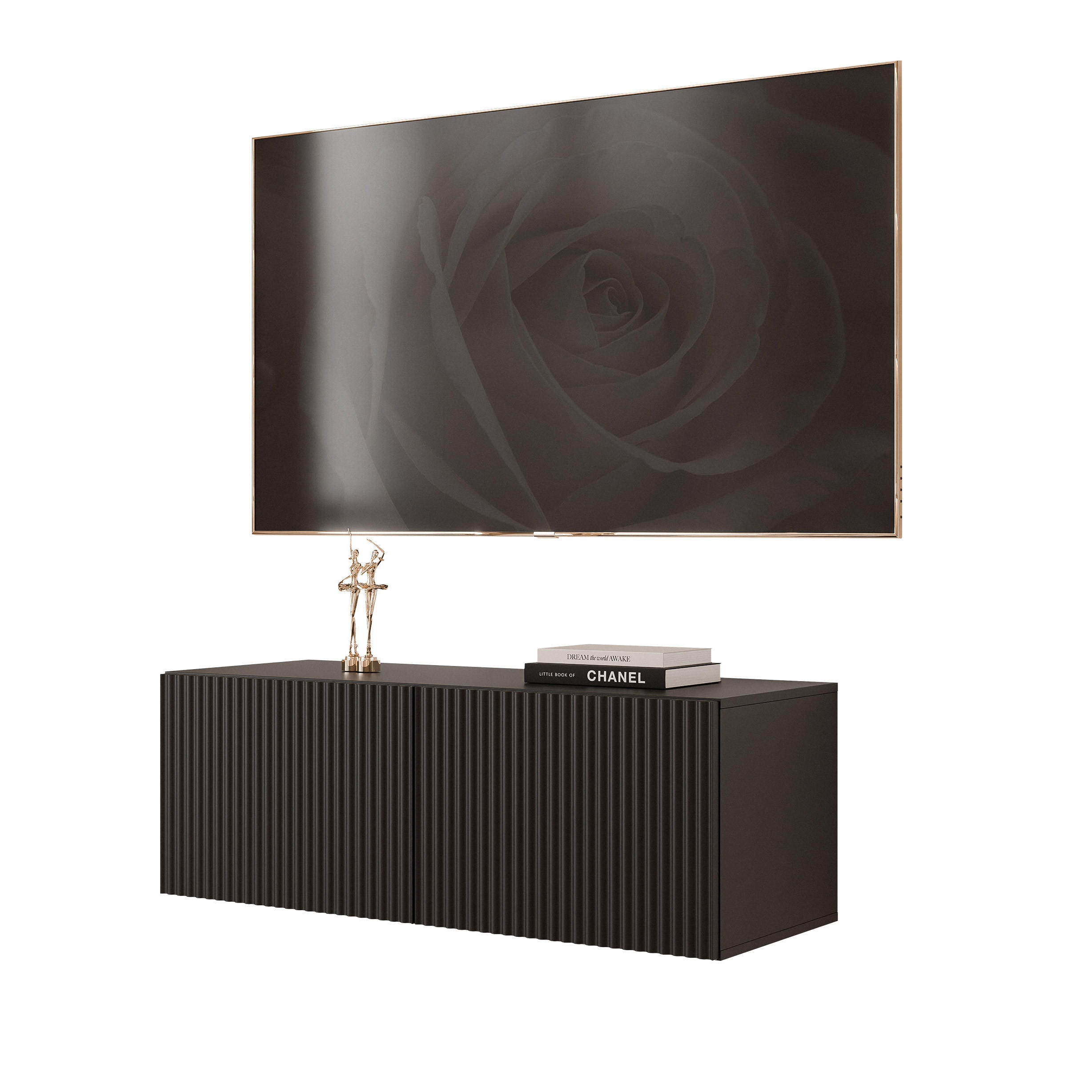 TV-LOWBOARD ANGEL Schwarz hängend mit LED-Beleuchtung 100 cm - Schwarz, Holzwerkstoff (100/36/40cm) - Idohome
