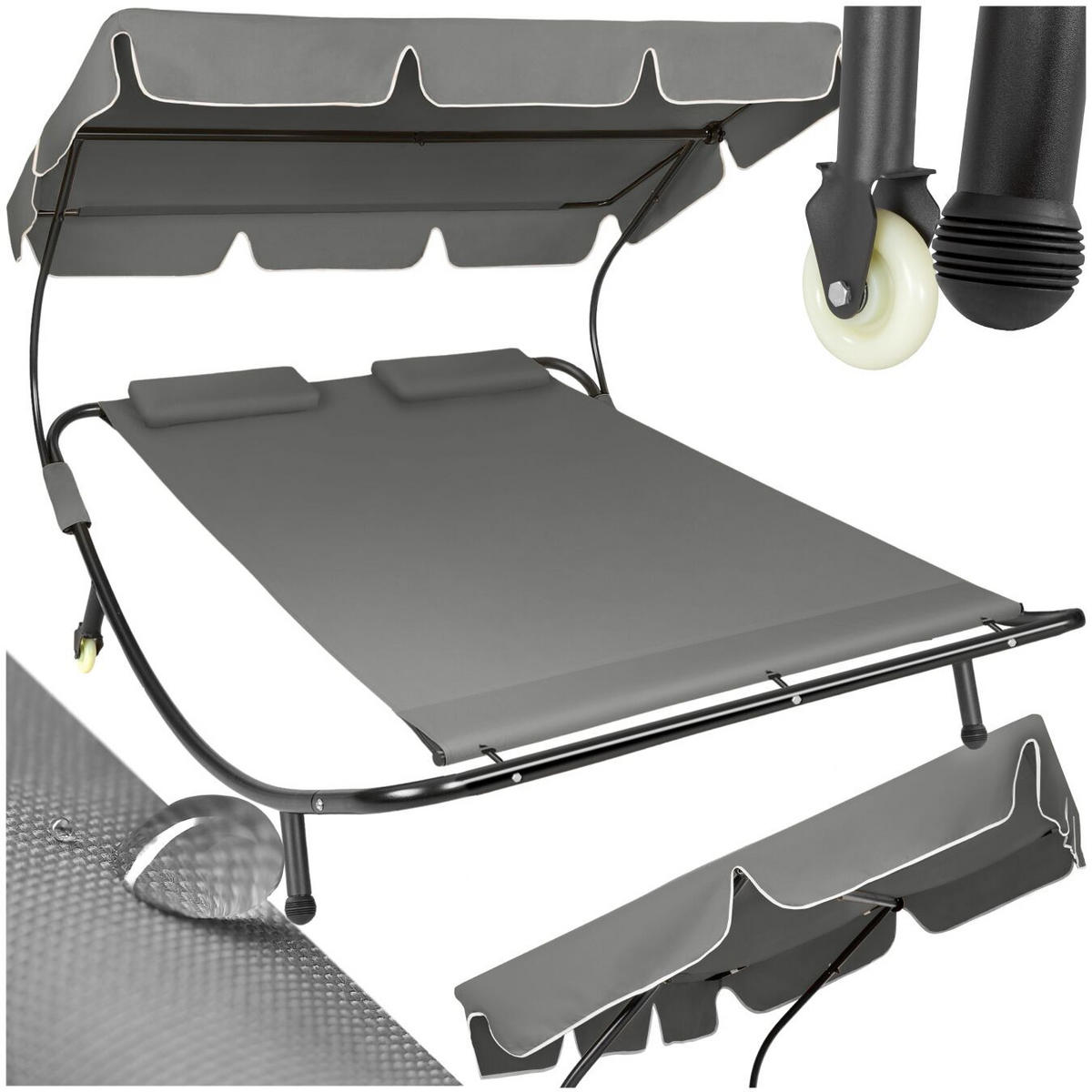 GARTENLIEGE Livorno,215 x 183 x 150 cm,schwarz/grau - Schwarz/Grau, Kunststoff (185/175/195cm) - tectake