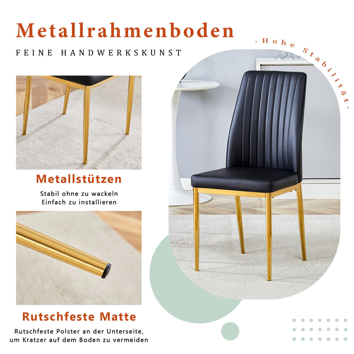 STUHL-SET DE-36495 4 Stück mit PU-Bezug und Metallbeinen Schwarz - Schwarz, Metall (42.5/92.5/43cm) - ComfortXL