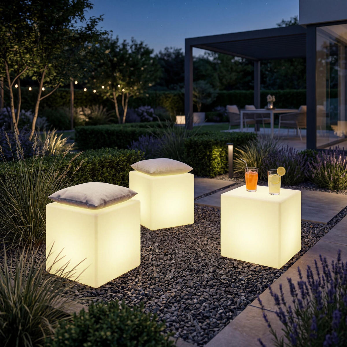 LEUCHTWÜRFEL Luminous Cube, Belastbarkeit 100 kg, inkl. Erdspieß, weiß - Weiß, Kunststoff (35/35/35cm) - tectake