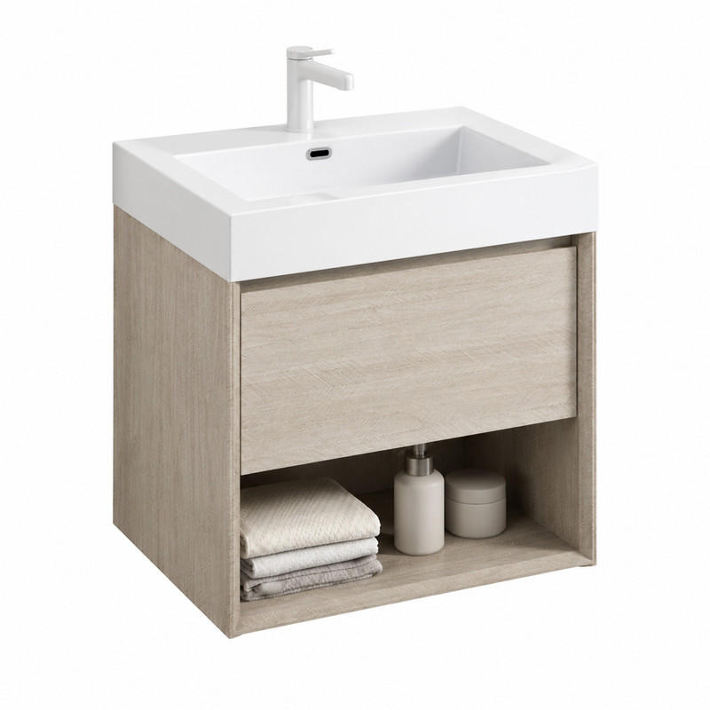 WASCHTISCHUNTERSCHRANK 55 cm mit Mineralgussbecken Light Oak/White - Weiß, Holzwerkstoff (46/60/55cm) - Beauniv