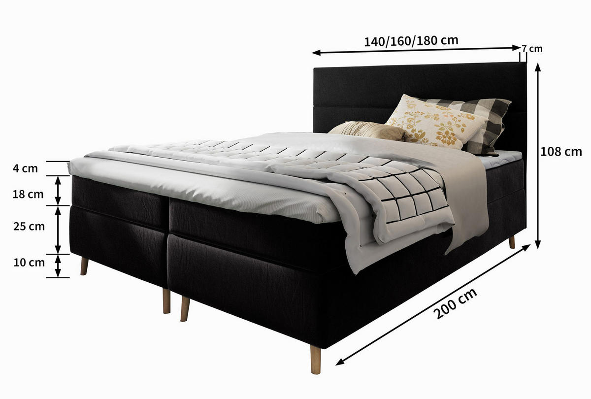 BOXBETT SANTA 140x200 cm mit Matratze und Topper - Beige - Beige, Holz (140/200cm) - MASSENO