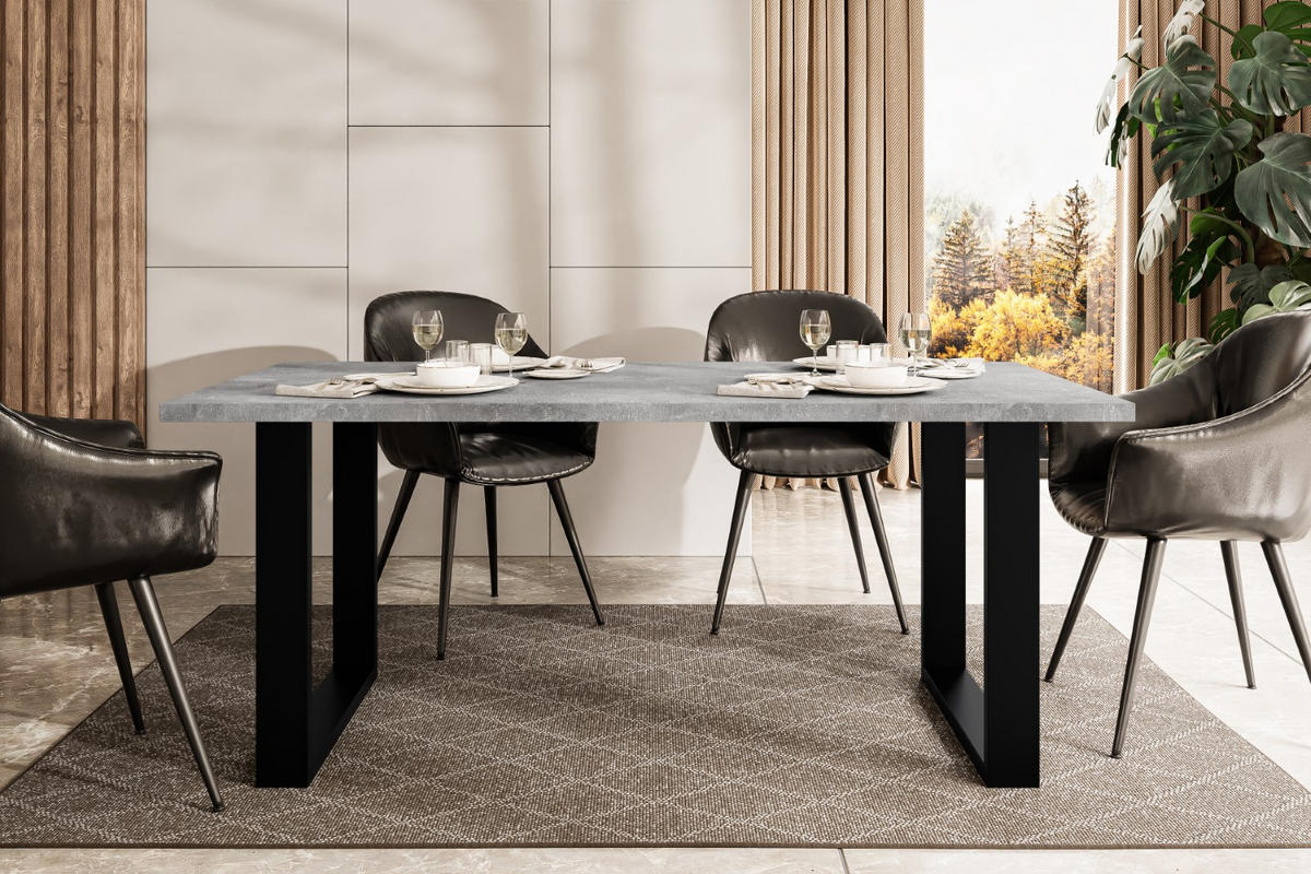 ESSTISCH 160x90x75 cm - Betonoptik / Schwarz - KLYN U - Grau, Holzwerkstoff (160/90/75cm) - ALTDECOR