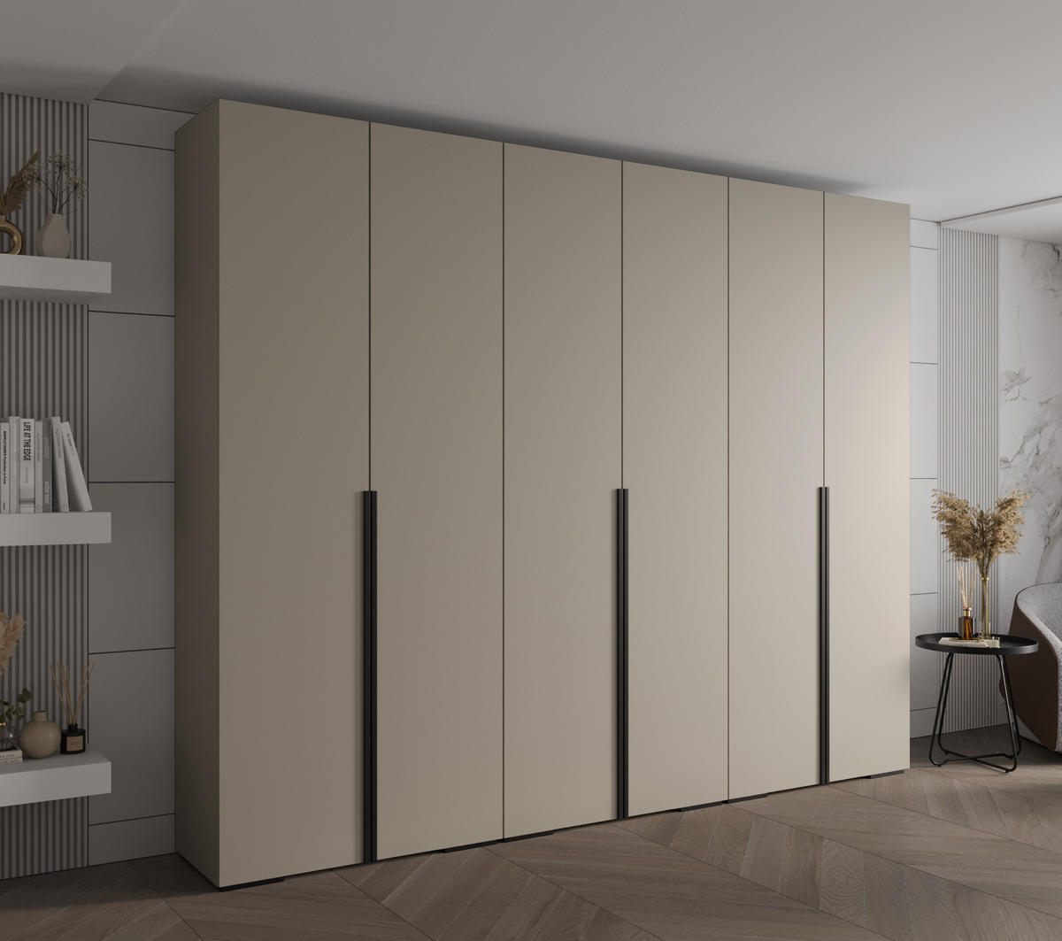 DREHTÜRENSCHRANK 236.7/300/47 6-türig - Kaschmir/Schwarz, Holz/Metall (300/236.7/47cm) - MÖBEL KRYSPOL