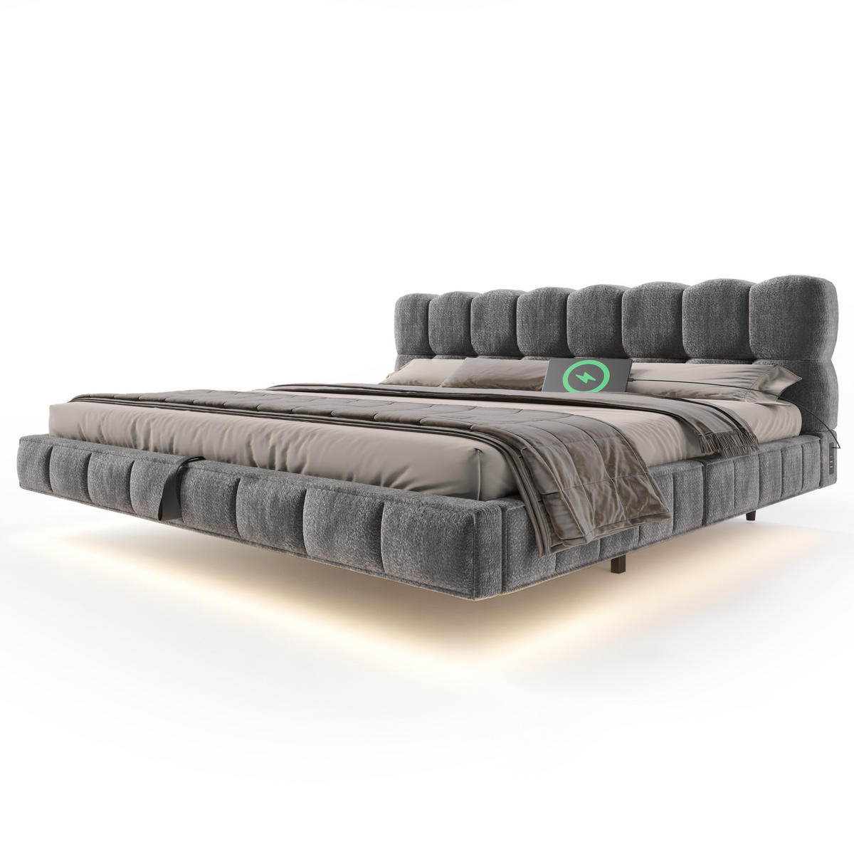 STAURAUMBETT 160/200 cm mit Stauraum, LED und USB, DE-41523, in Grau - Grau, Metall (160/200cm) - ComfortXL