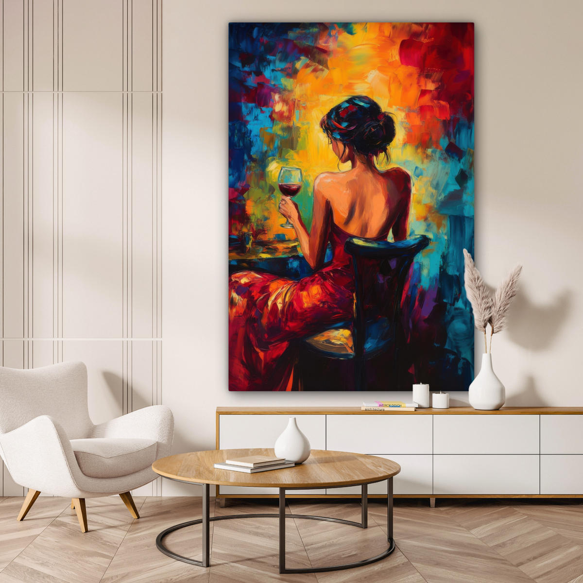 SLIKA NA PLATNU Vino 90x140 cm - bordo, tekstil (90/140cm) - MuchoWow