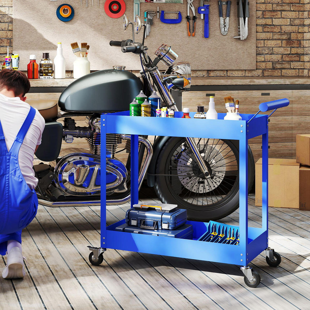 WERKSTATTWAGEN DE-18504 2-stufig, 150 kg Tragfähigkeit Blau - Blau, Metall (38/84/84.5cm) - ComfortXL
