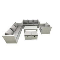 GARTENSOFA hohe Rückenlehne Polyrattan Hellgrau-Mix 9-Sitzer - Hellgrau/Grau, Glas/Kunststoff - Fimous