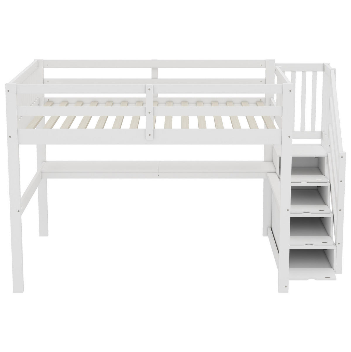 VISOKA postelja 140/200 cm bela s pisalno mizo in predali iz bora in MDF - bela, les (140/200cm) - OKWISH
